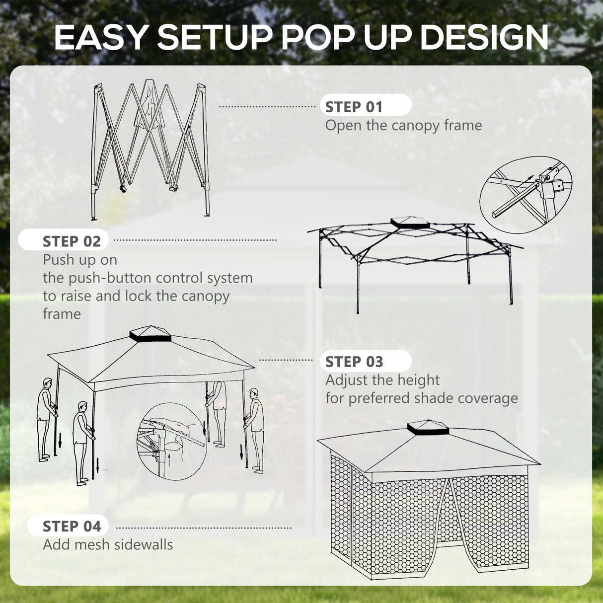 Metal Pop Up Gazebo Netting And Carry Bag 325cm Width x 325cm Depth - Velmora