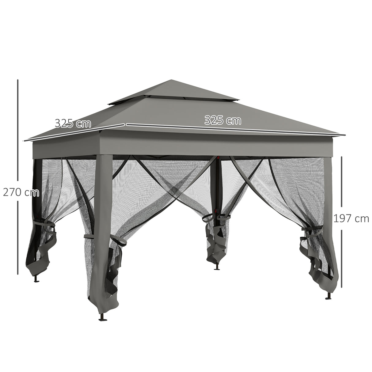 Metal Pop Up Gazebo Netting And Carry Bag 325cm Width x 325cm Depth - Velmora