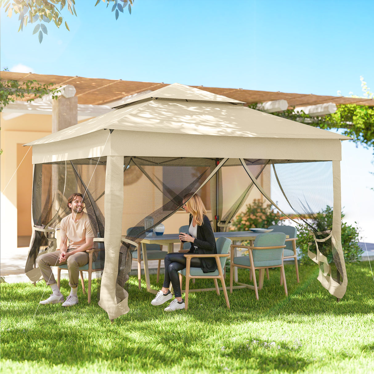 Metal Pop Up Gazebo Netting And Carry Bag 325cm Width x 325cm Depth - Velmora