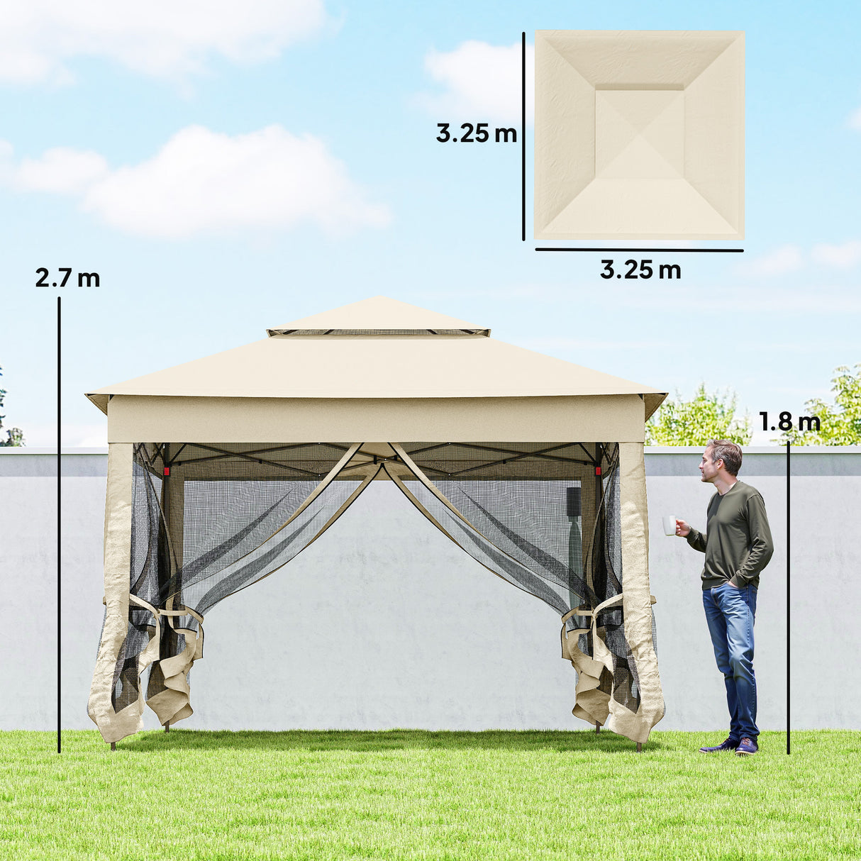 Metal Pop Up Gazebo Netting And Carry Bag 325cm Width x 325cm Depth - Velmora