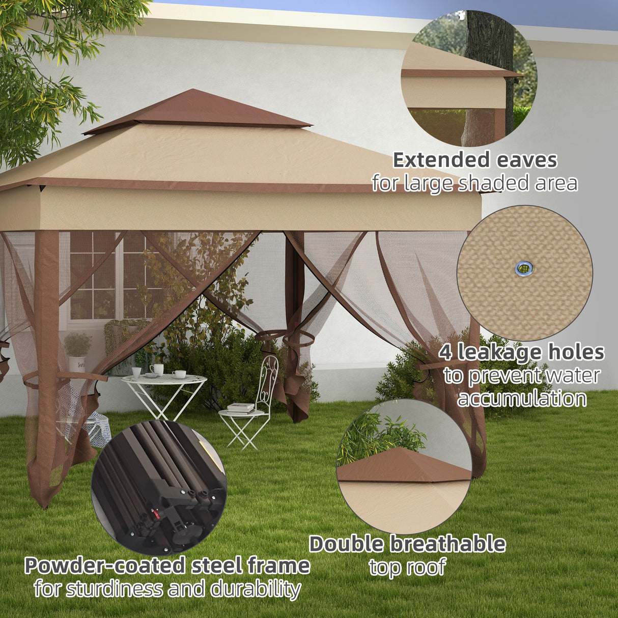 Metal Pop Up Gazebo Netting And Carry Bag 325cm Width x 325cm Depth - Velmora