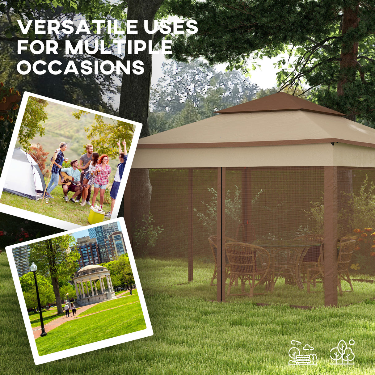 Metal Pop Up Gazebo Netting And Carry Bag 325cm Width x 325cm Depth - Velmora