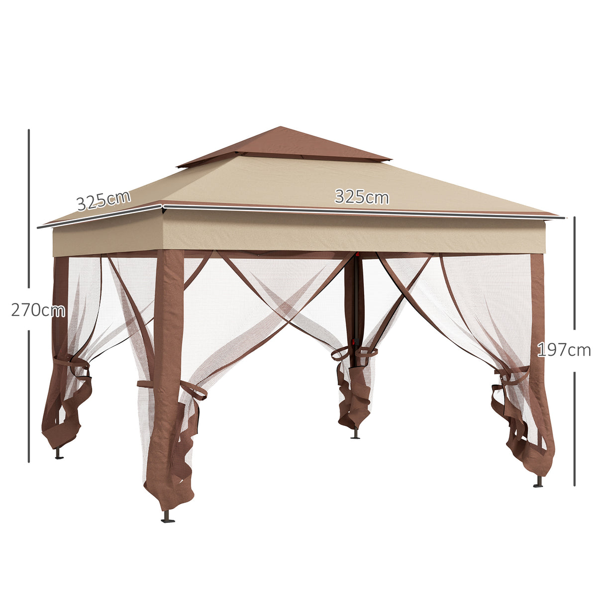 Metal Pop Up Gazebo Netting And Carry Bag 325cm Width x 325cm Depth - Velmora