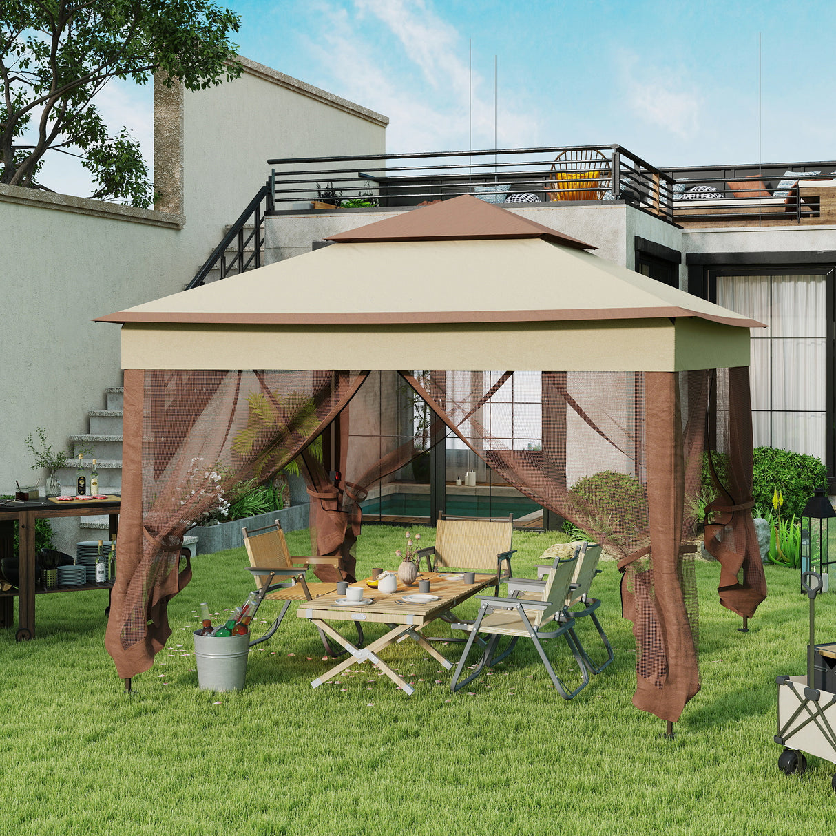 Metal Pop Up Gazebo Netting And Carry Bag 325cm Width x 325cm Depth - Velmora