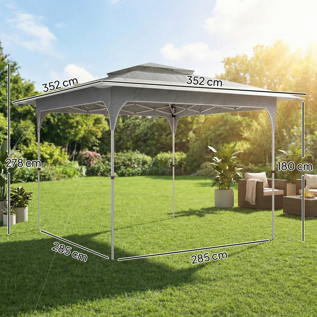 Metal Pop Up Gazebo Party Tent 285cm Width x 285cm Depth - Velmora