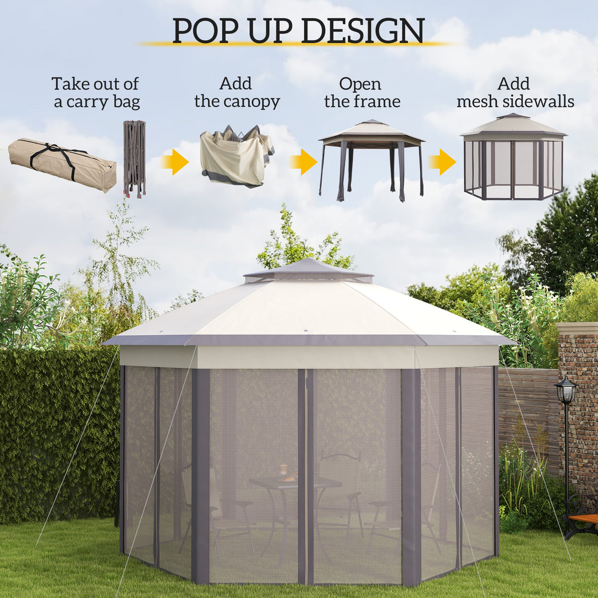 Metal Pop Up Gazebo Party Tent Canopy 405cm Width x 340cm Depth - Velmora