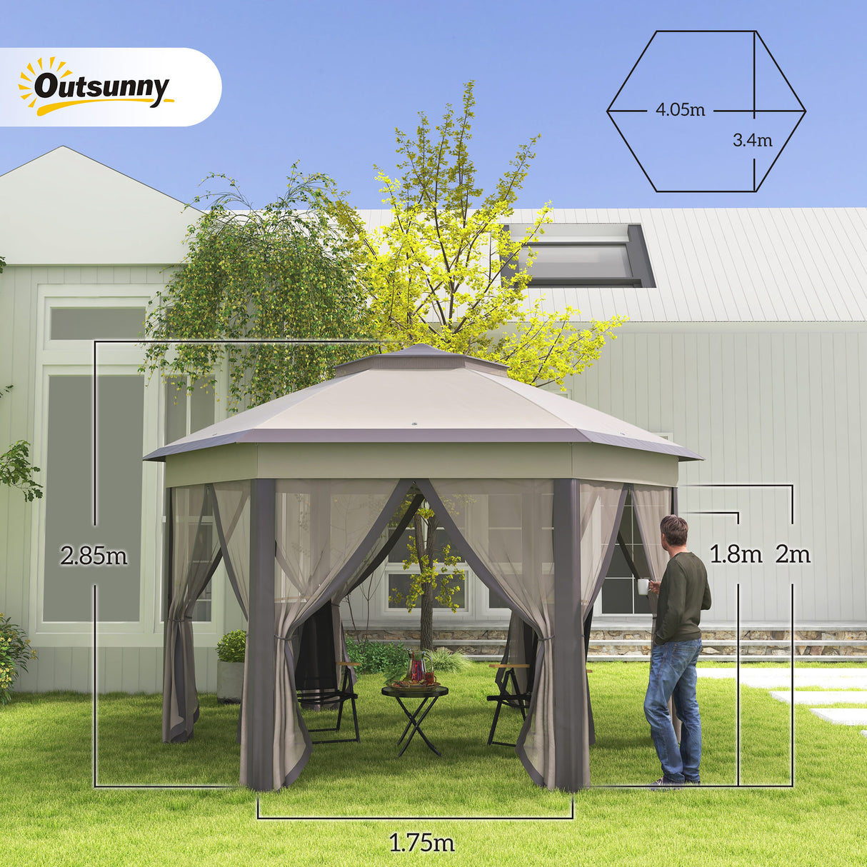 Metal Pop Up Gazebo Party Tent Canopy 405cm Width x 340cm Depth - Velmora