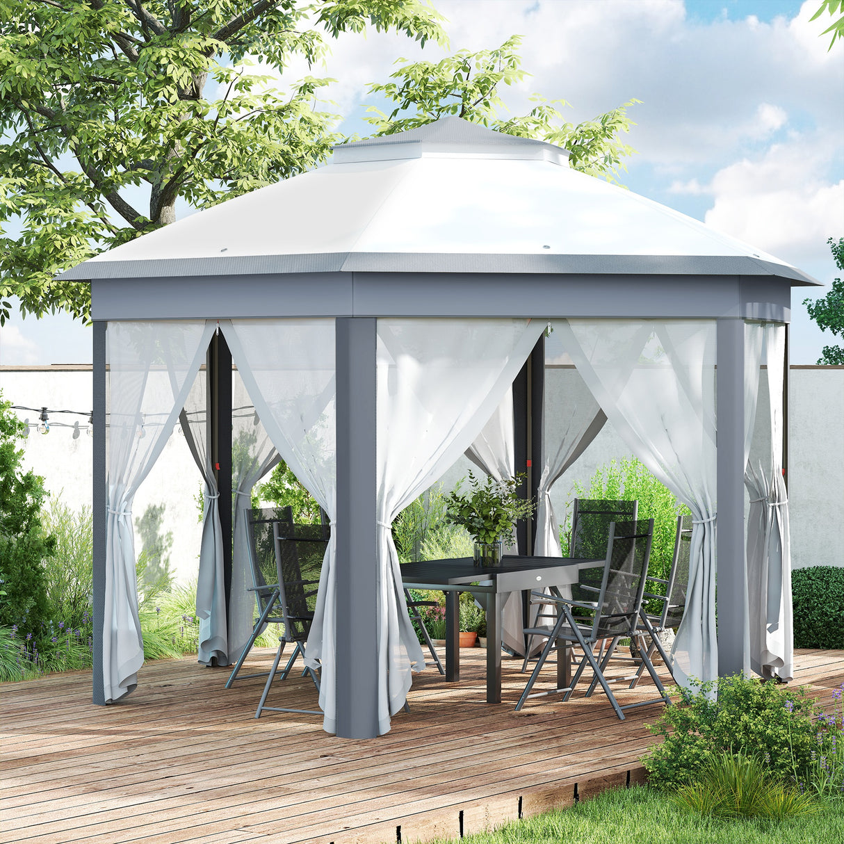Metal Pop Up Gazebo Party Tent Canopy 405cm Width x 340cm Depth - Velmora