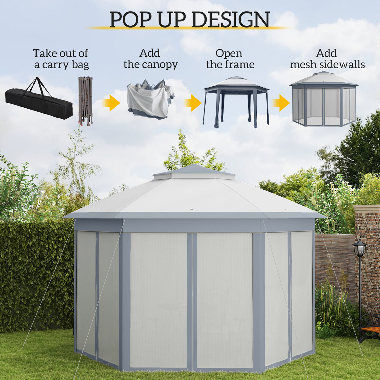 Metal Pop Up Gazebo Party Tent Canopy 405cm Width x 340cm Depth - Velmora