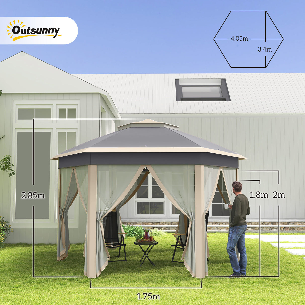 Metal Pop Up Gazebo Party Tent Canopy 405cm Width x 340cm Depth - Velmora