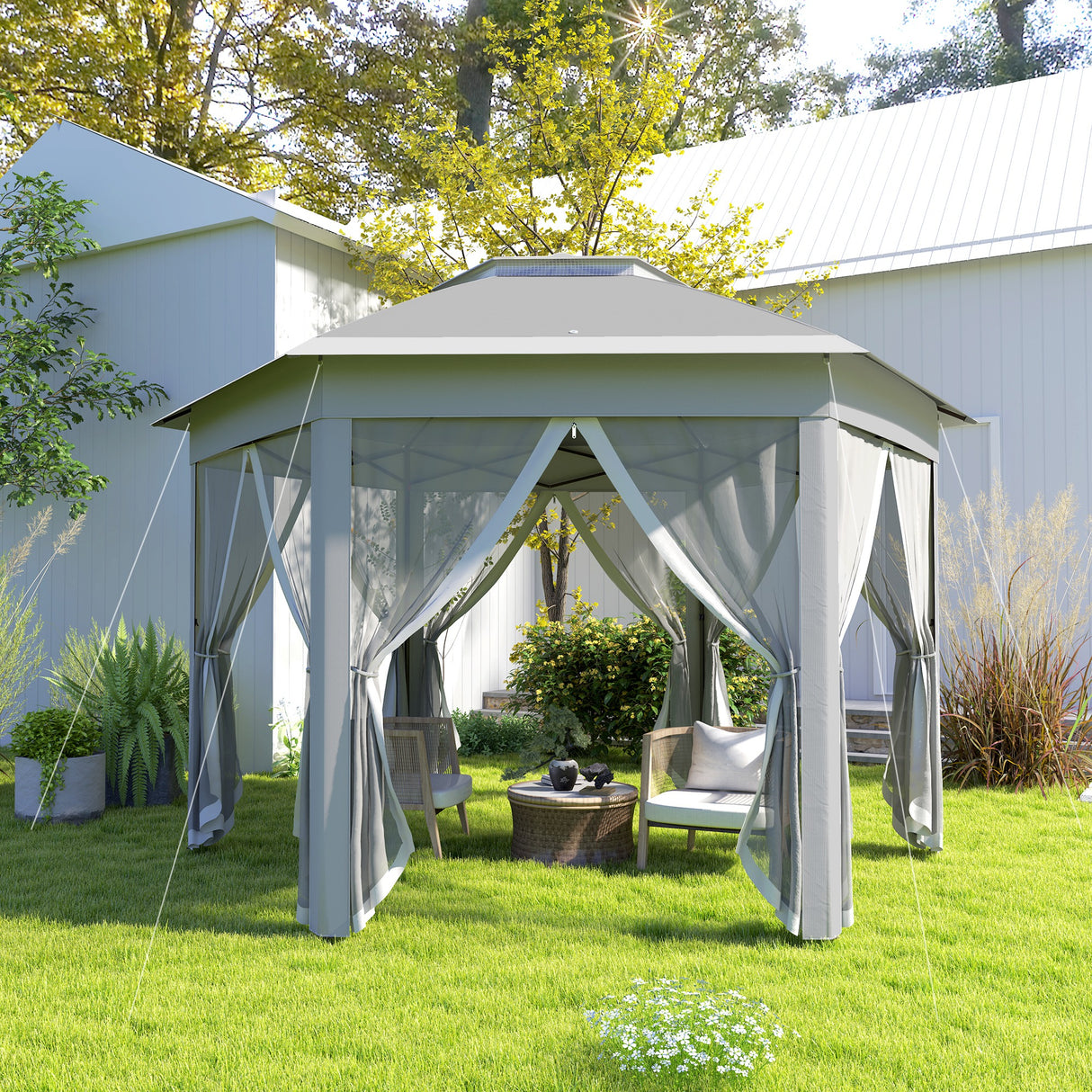 Metal Pop Up Gazebo Party Tent Canopy 405cm Width x 340cm Depth - Velmora