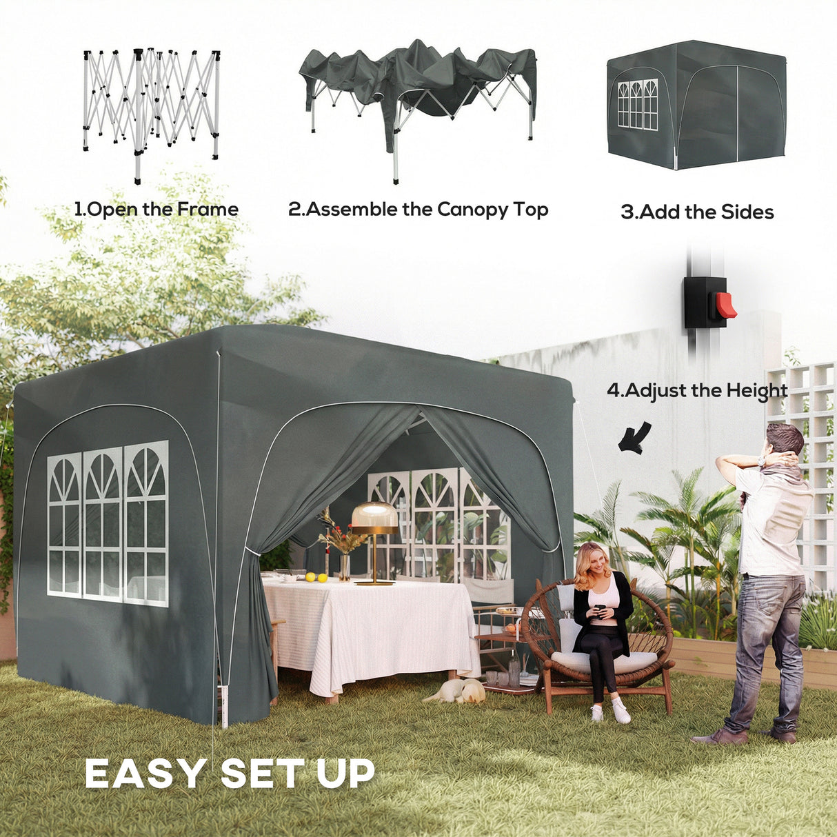 Metal Pop Up Gazebo Shelter 300cm Width x 300 Depth - Velmora