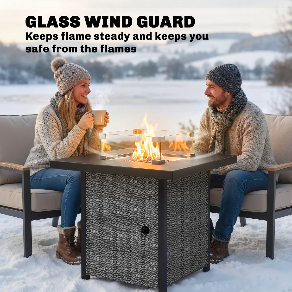 Metal Propane Gas 11.7 KW Smokeless Square Fire Pit Table for Garden - Velmora