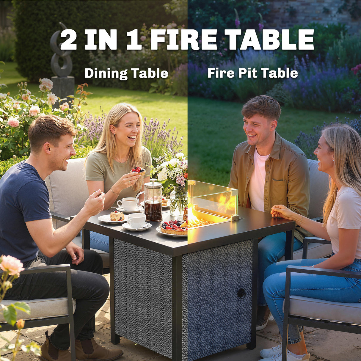 Metal Propane Gas 11.7 KW Smokeless Square Fire Pit Table for Garden - Velmora
