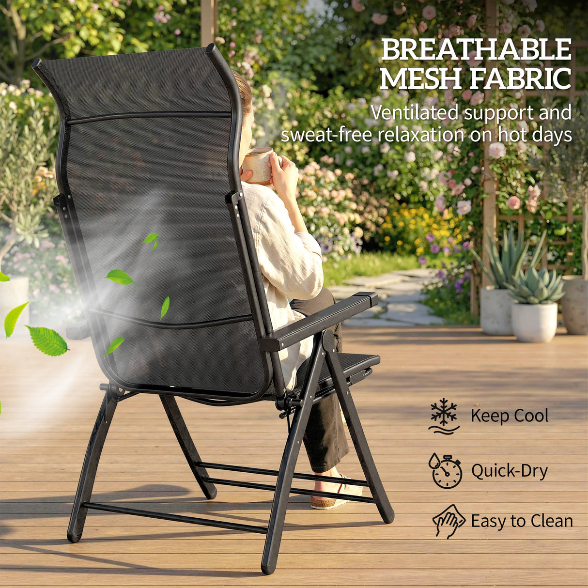 Metal Reclining Garden Sun Lounger Chairs in Set of 2 With High Back - Velmora