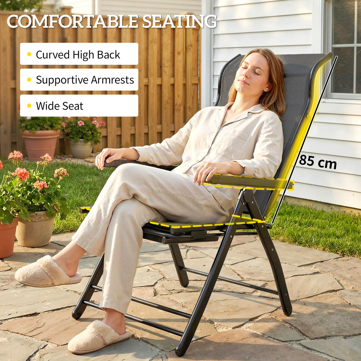 Metal Reclining Garden Sun Lounger Chairs in Set of 2 With High Back - Velmora