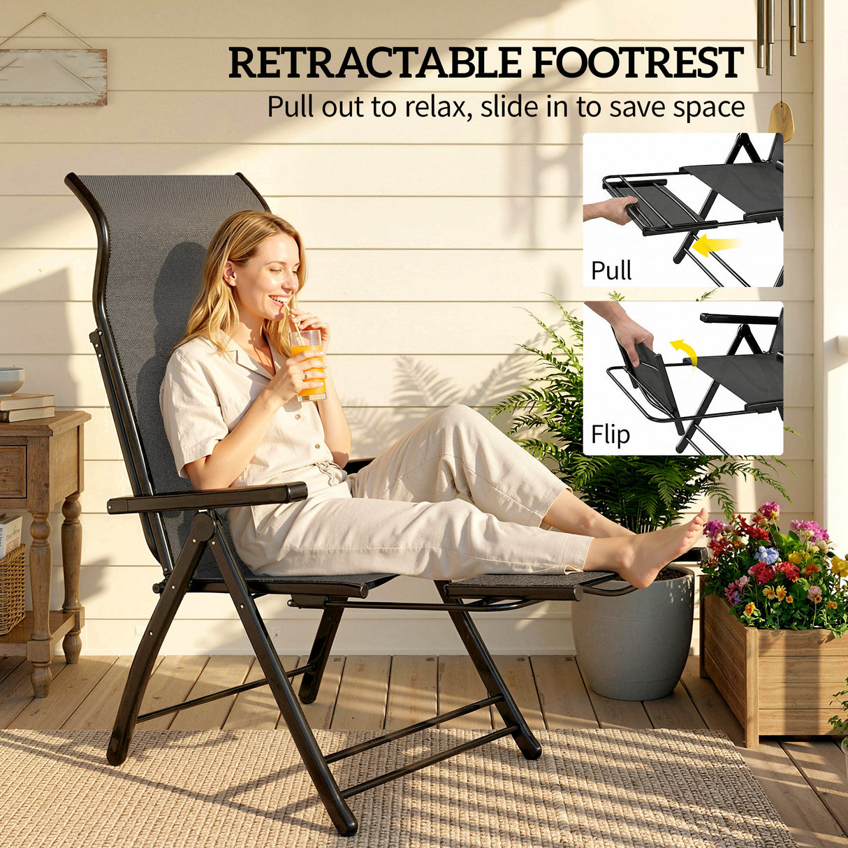 Metal Reclining Garden Sun Lounger Chairs in Set of 2 With High Back - Velmora