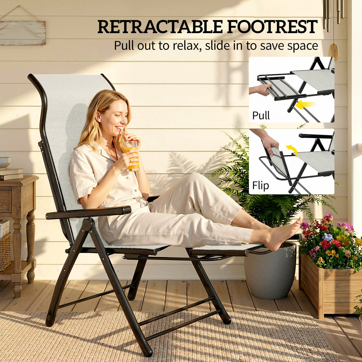 Metal Reclining Garden Sun Lounger Chairs in Set of 2 With High Back - Velmora