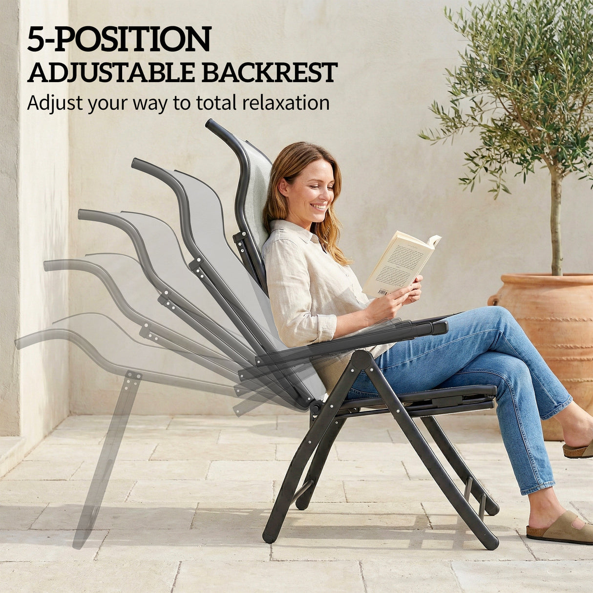 Metal Reclining Garden Sun Lounger Chairs in Set of 2 With High Back - Velmora