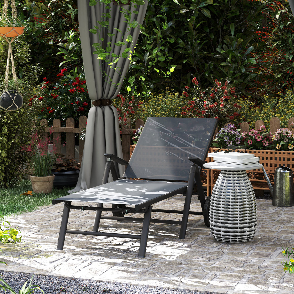 Metal Reclining Garden Sun Lounger - Velmora