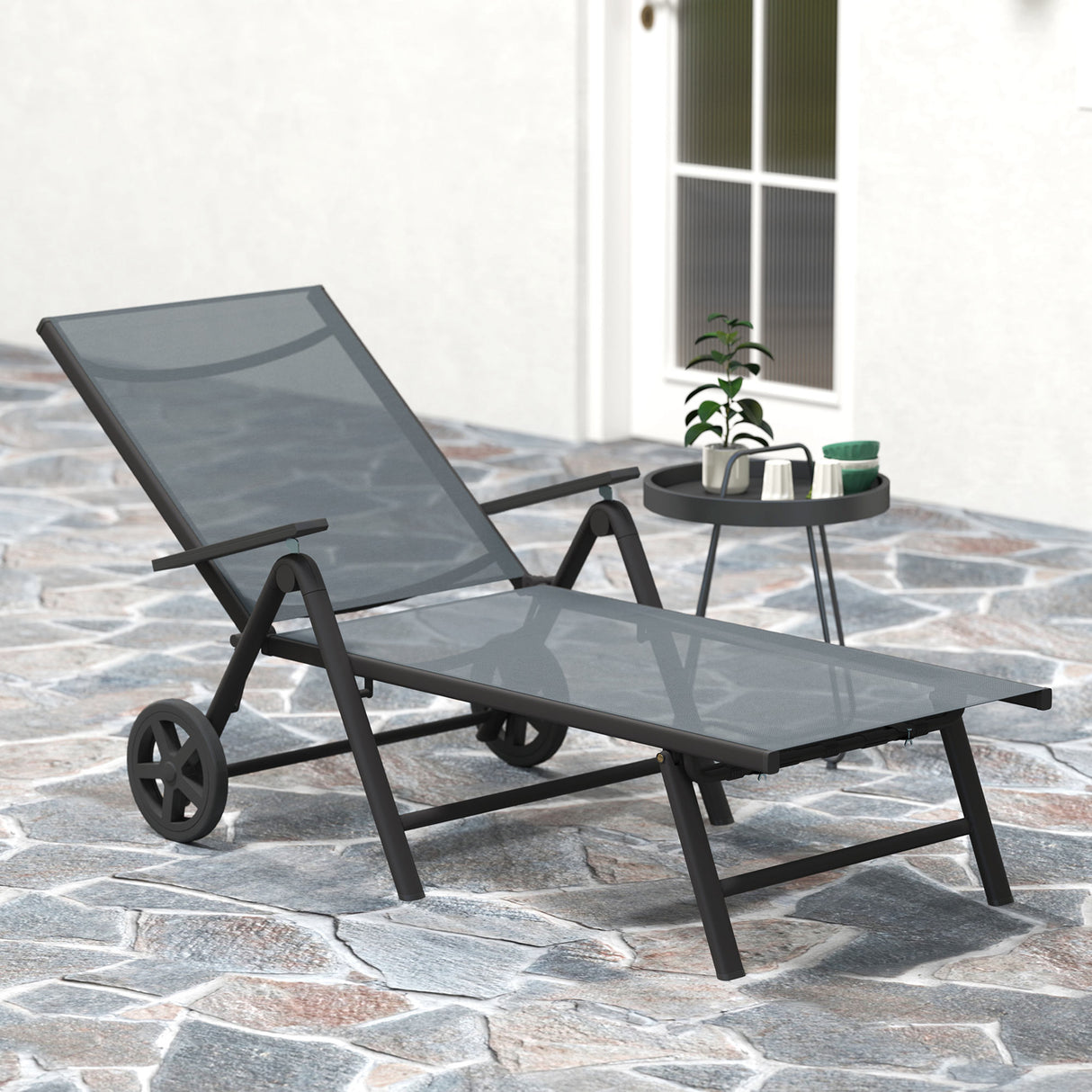 Metal Reclining Garden Sun Lounger - Velmora