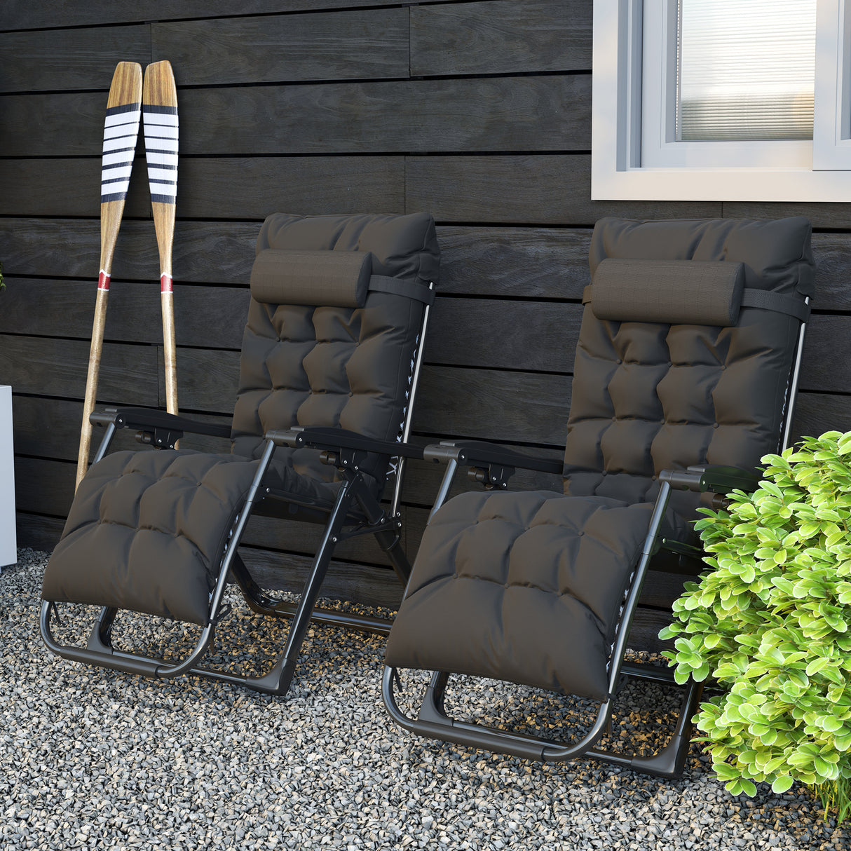 Metal Reclining Zero Gravity Garden Sun Loungers In Set of 2 With Cushions - Velmora