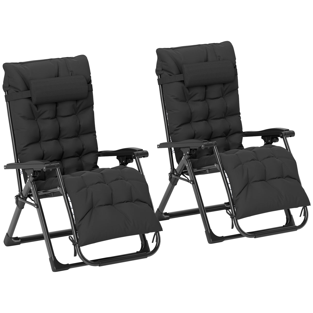Metal Reclining Zero Gravity Garden Sun Loungers In Set of 2 With Cushions - Velmora