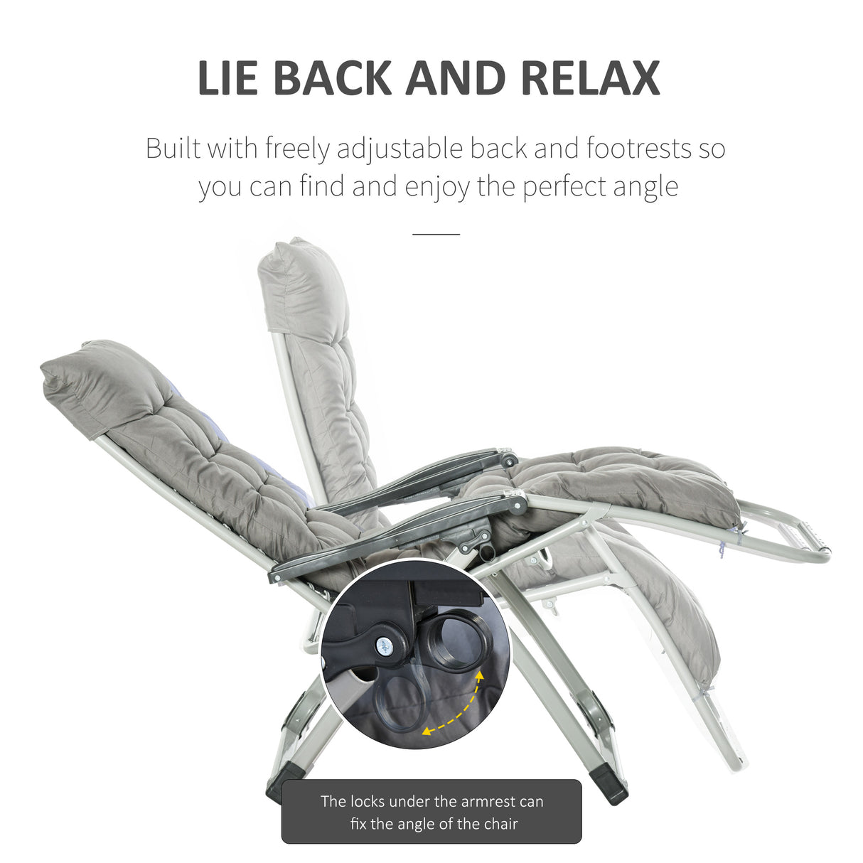 Metal Reclining Zero Gravity Garden Sun Loungers In Set of 2 With Cushions - Velmora