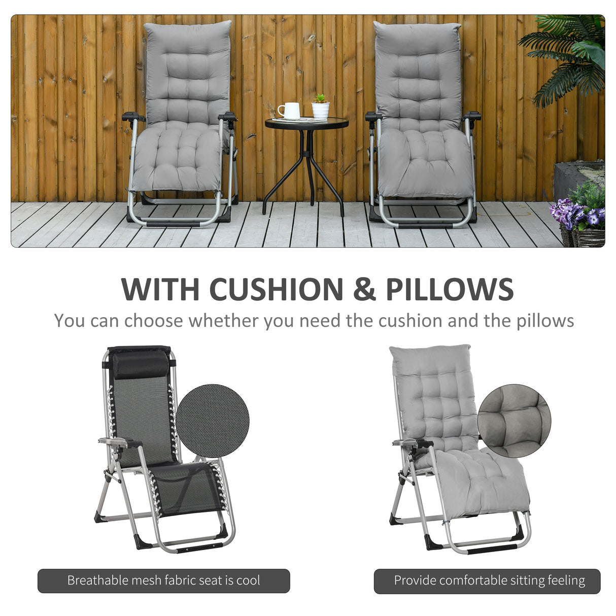 Metal Reclining Zero Gravity Garden Sun Loungers In Set of 2 With Cushions - Velmora