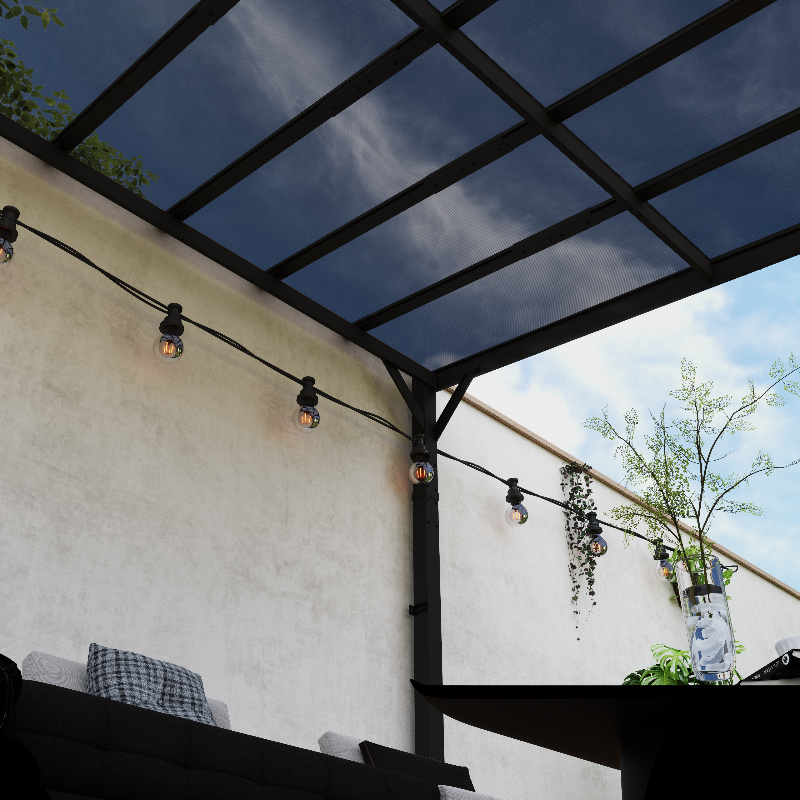 Metal Retractable Pergola Waterproof Polycarbonate Roof 306cm Width x 294cm Depth - Velmora