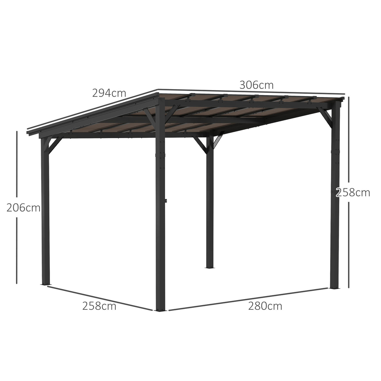 Metal Retractable Pergola Waterproof Polycarbonate Roof 306cm Width x 294cm Depth - Velmora