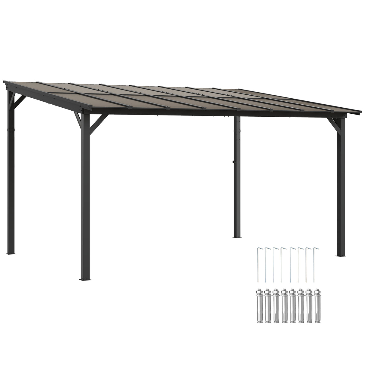 Metal Retractable Pergola Waterproof Polycarbonate Roof 428cm Width x 294cm Depth - Velmora