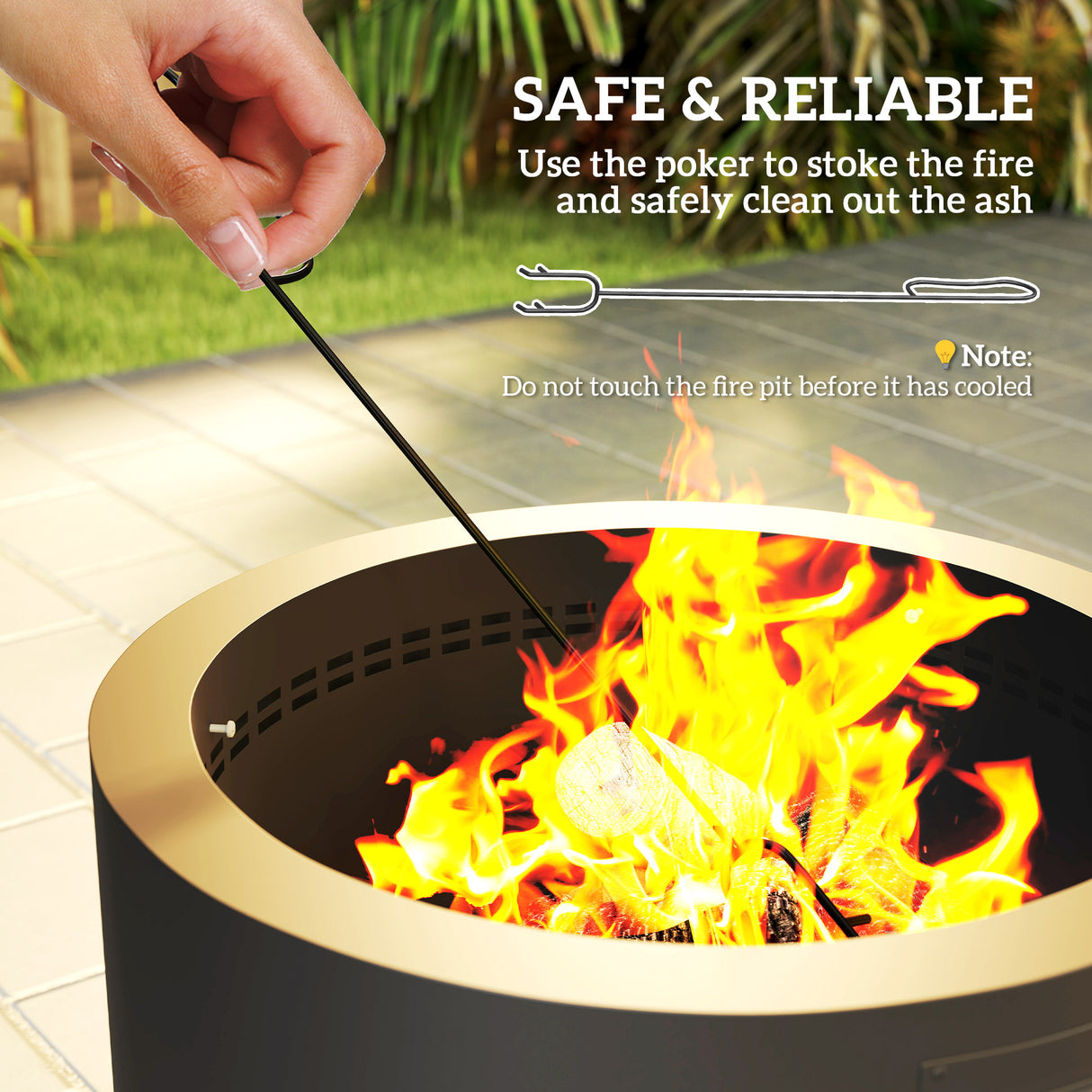 Metal Round Fire Pit With Lid And Fire Poker - Velmora
