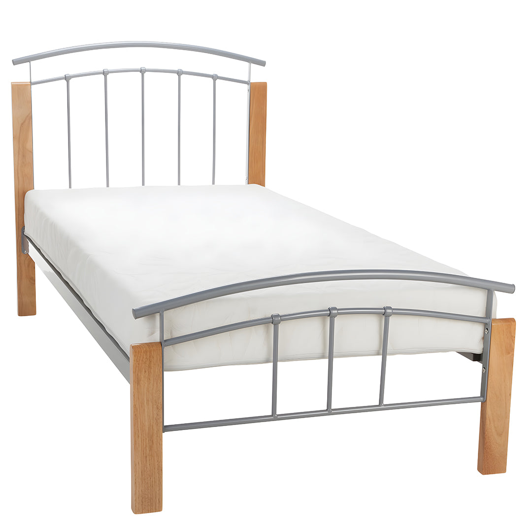 Metal Single Bed With Wooden Posts - Tetras