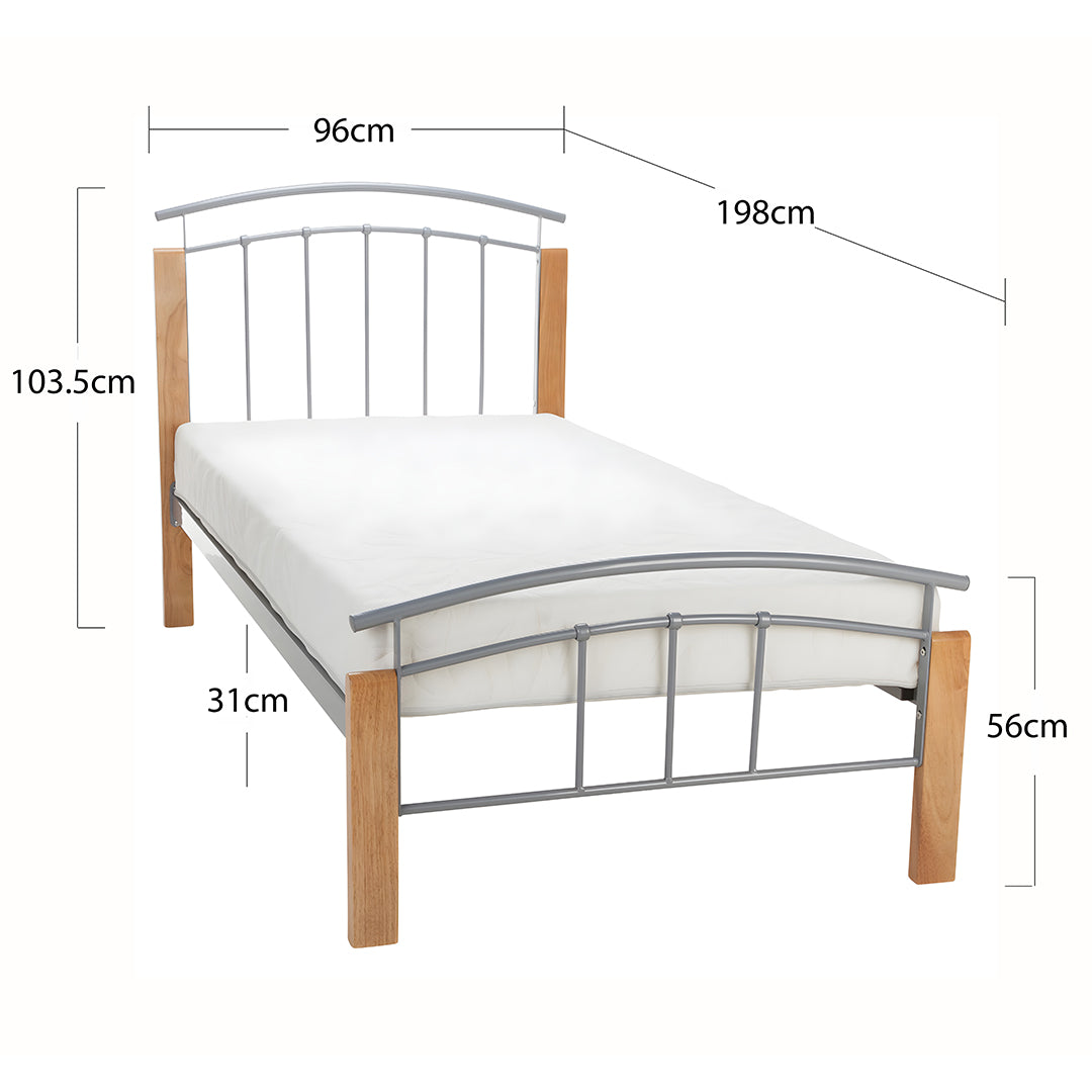 Metal Single Bed With Wooden Posts - Tetras