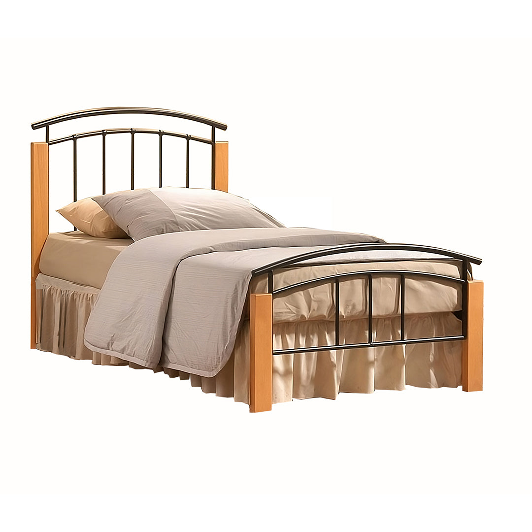 Metal Single Bed With Wooden Posts - Tetras