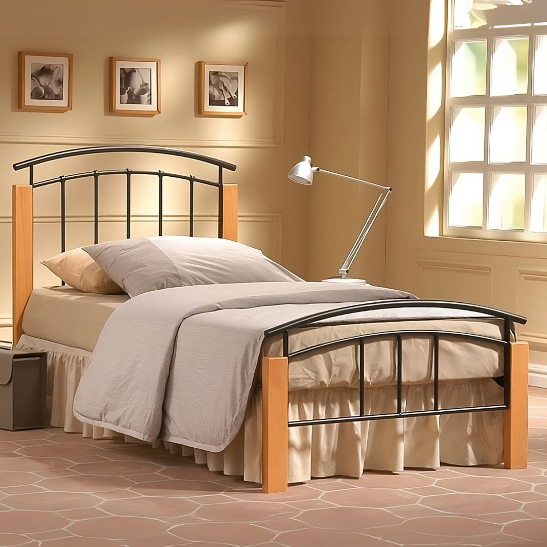 Metal Single Bed With Wooden Posts - Tetras
