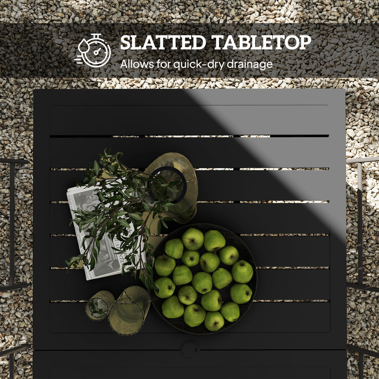 Metal Slatted Top Outdoor Garden Dining Table for 6 People With Parasol Hole - Velmora