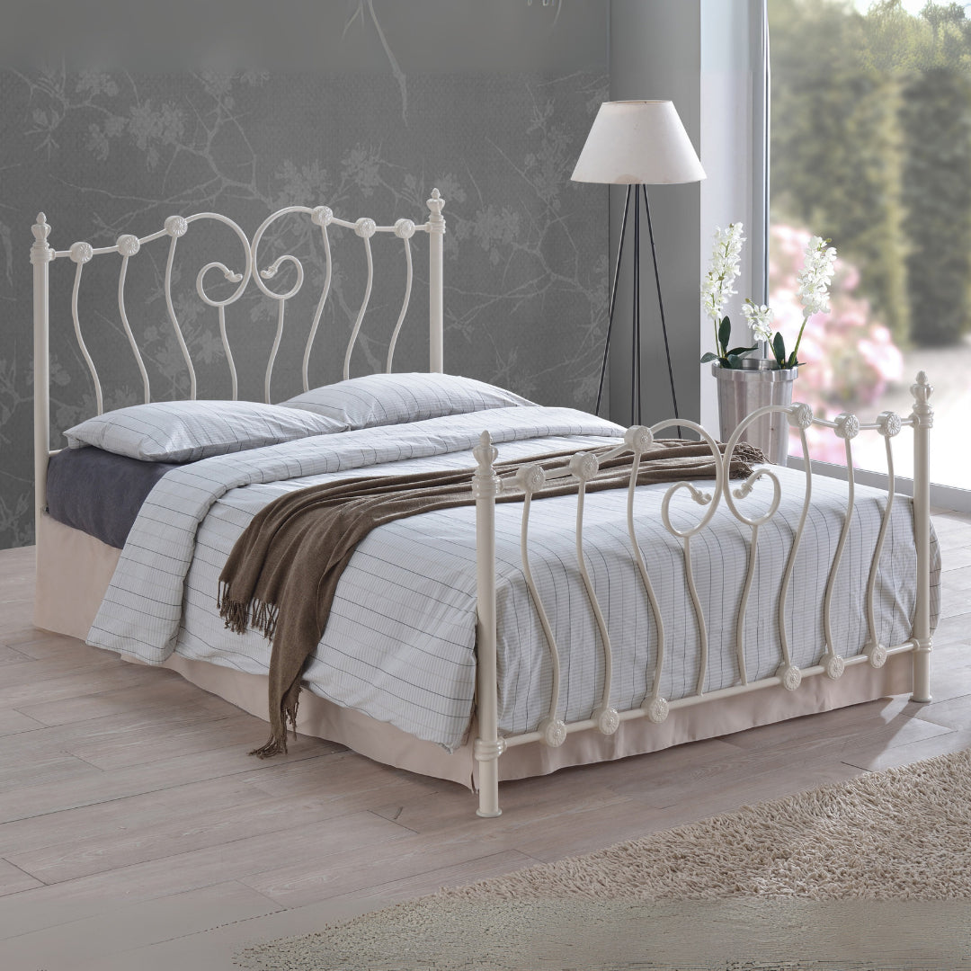 Metal Small Double Bed Victorian Style With Sprung Slatted Base - Inova