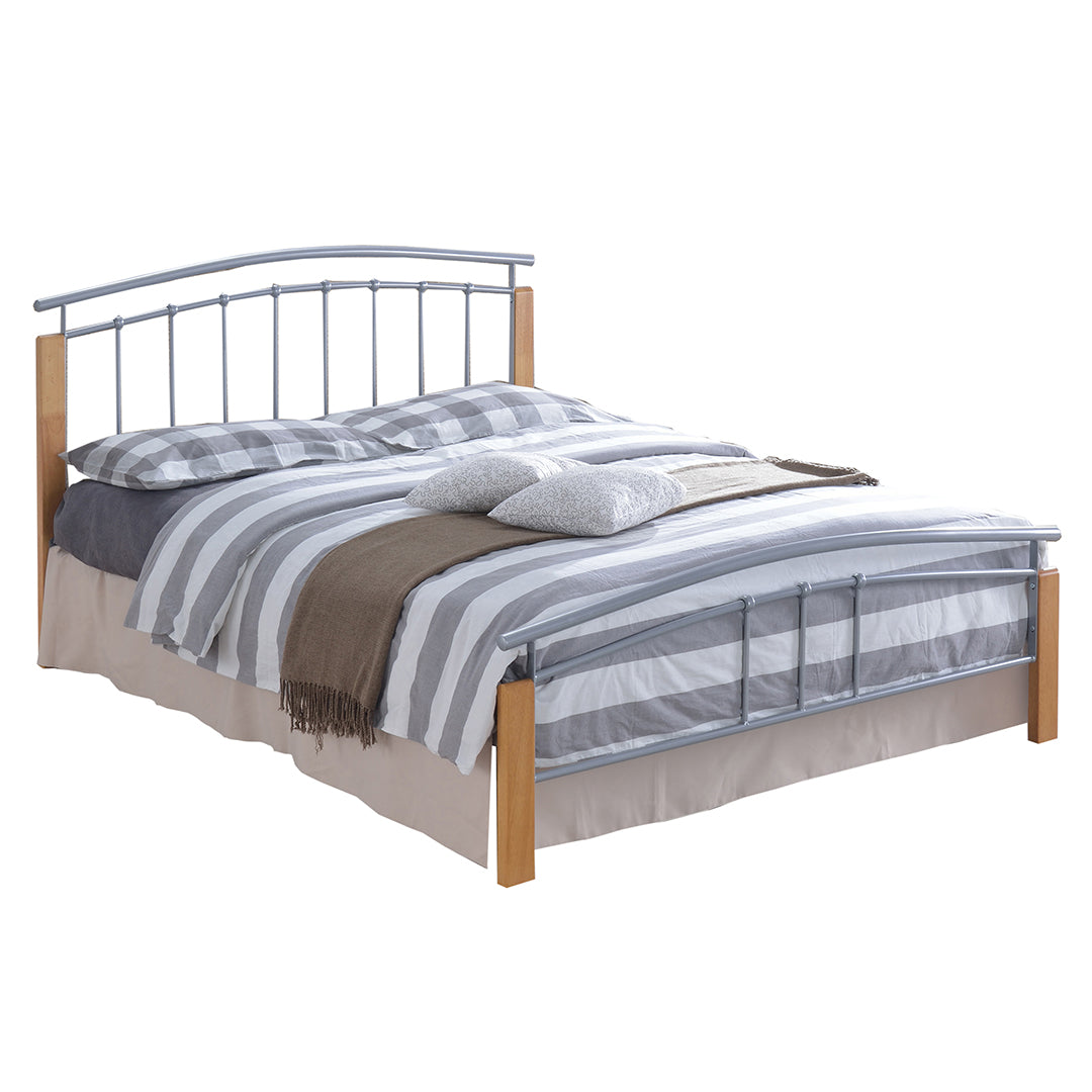 Metal Small Double Bed With Wooden Posts - Tetras