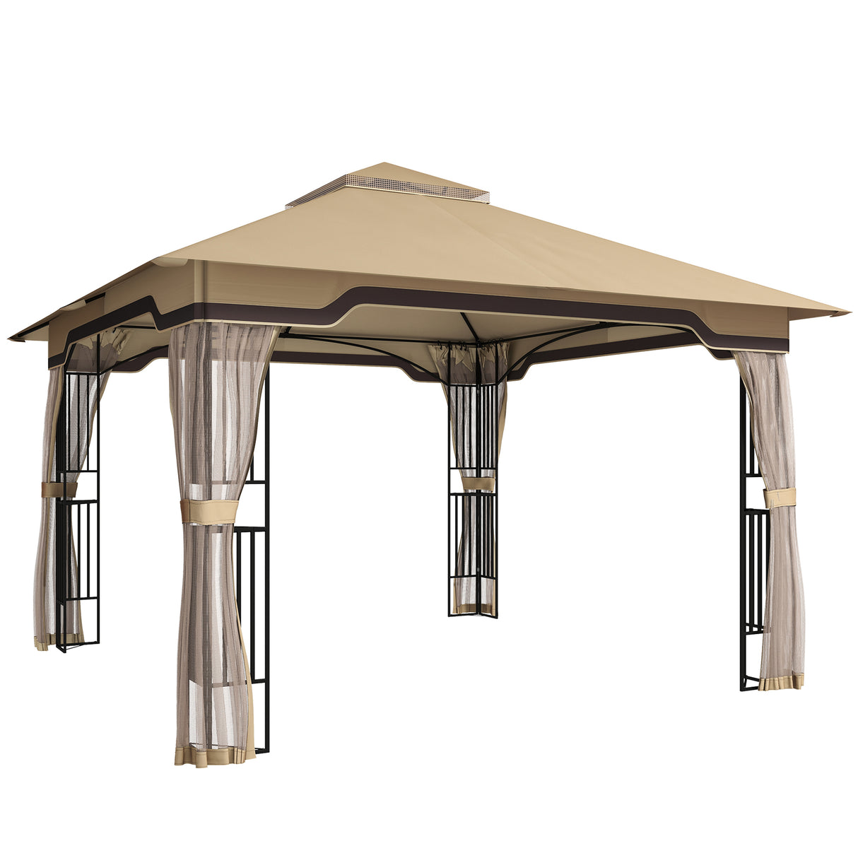 Metal Softtop Gazebo 330cm Width x 330cm Depth With Mosquito Netting - Velmora