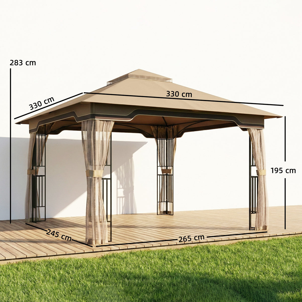 Metal Softtop Gazebo 330cm Width x 330cm Depth With Mosquito Netting - Velmora