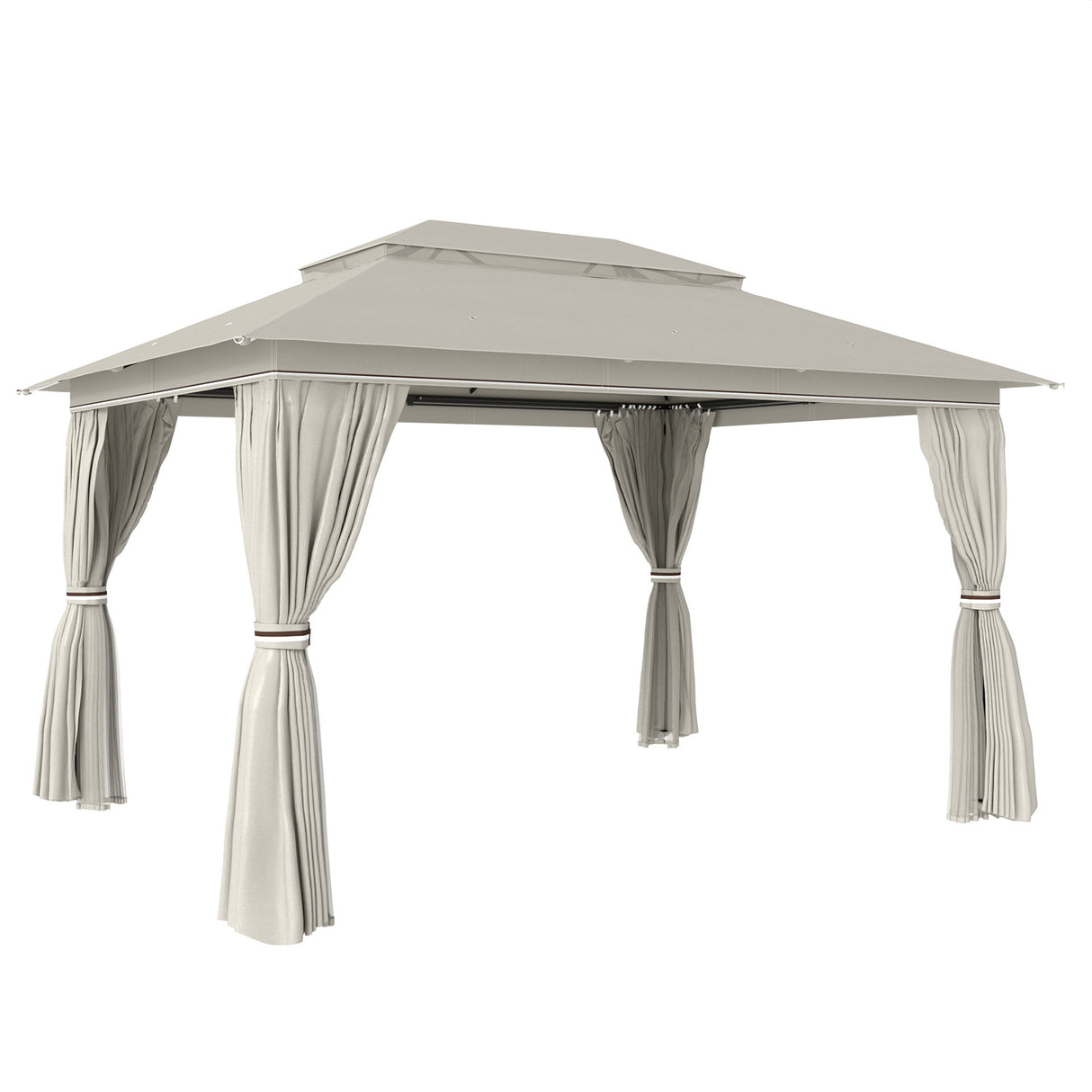 Metal Softtop Gazebo 400cm Width x 300cm Depth With Curtains - Velmora