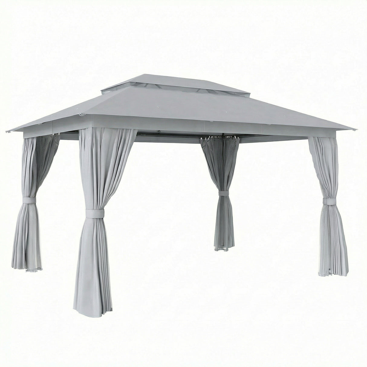 Metal Softtop Gazebo 400cm Width x 300cm Depth With Curtains - Velmora
