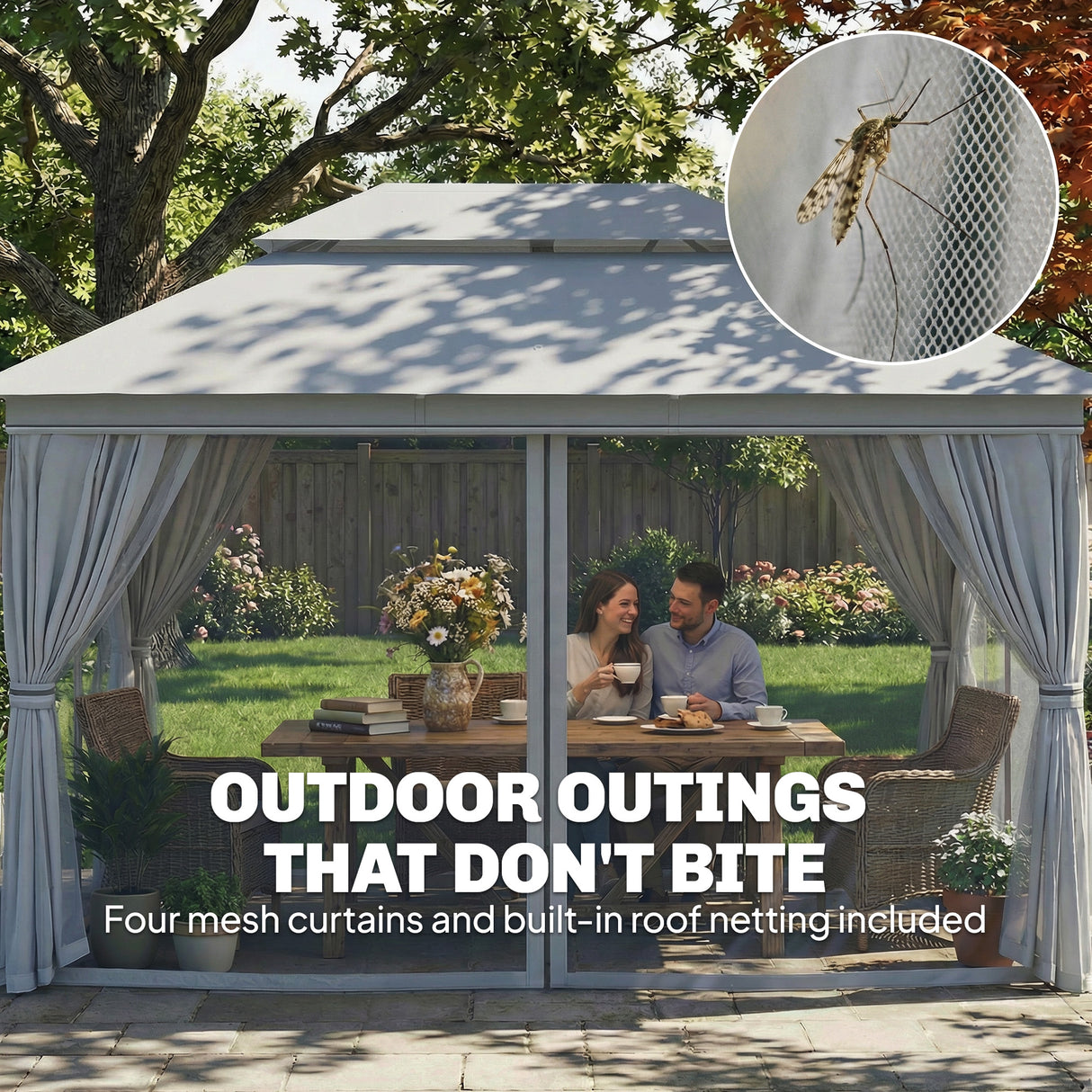 Metal Softtop Gazebo 400cm Width x 300cm Depth With Curtains - Velmora
