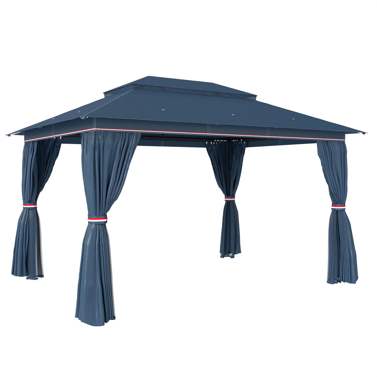 Metal Softtop Gazebo 400cm Width x 300cm Depth With Curtains - Velmora