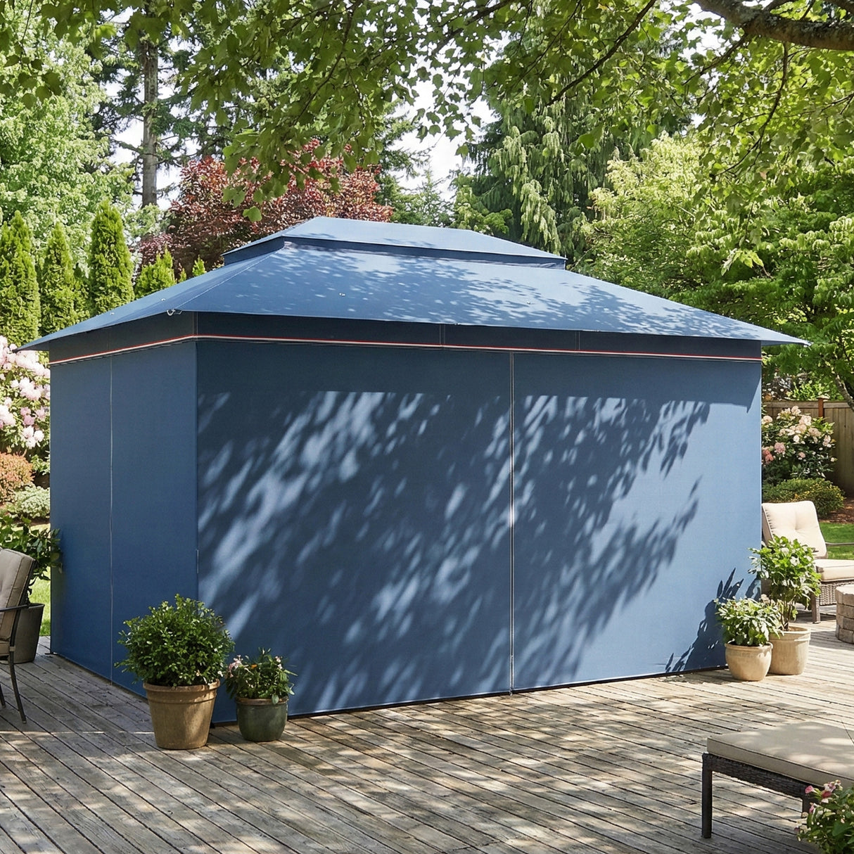 Metal Softtop Gazebo 400cm Width x 300cm Depth With Curtains - Velmora