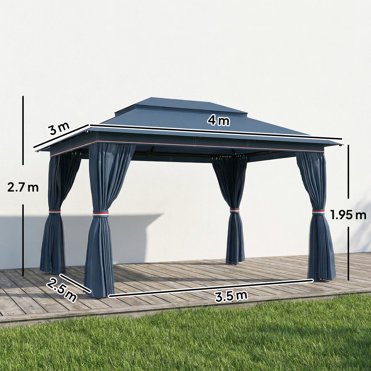 Metal Softtop Gazebo 400cm Width x 300cm Depth With Curtains - Velmora