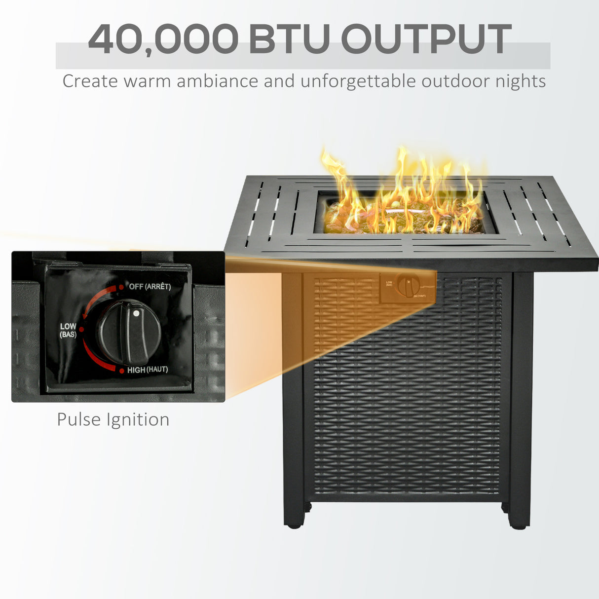 Metal Square 40,000 BTU Propane Gas Smokeless Fire Pit Table - Velmora