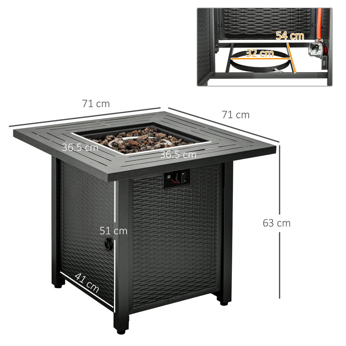 Metal Square 40,000 BTU Propane Gas Smokeless Fire Pit Table - Velmora